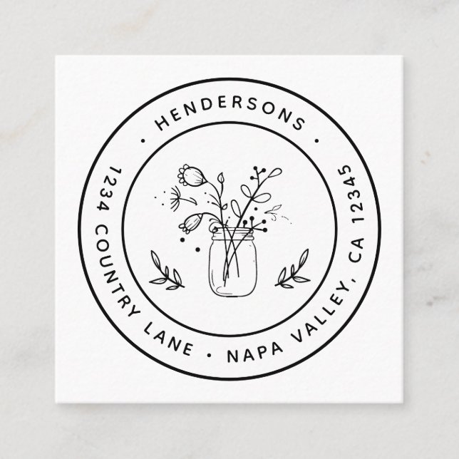 Mason Jar Flowers Round Logo Square Business Card (Front)