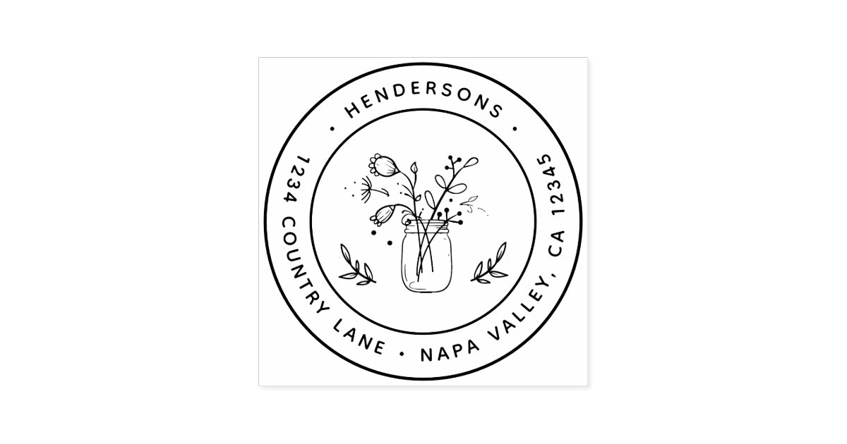 Mason Jar Flowers Round Return Address Self-inking Stamp | Zazzle.com