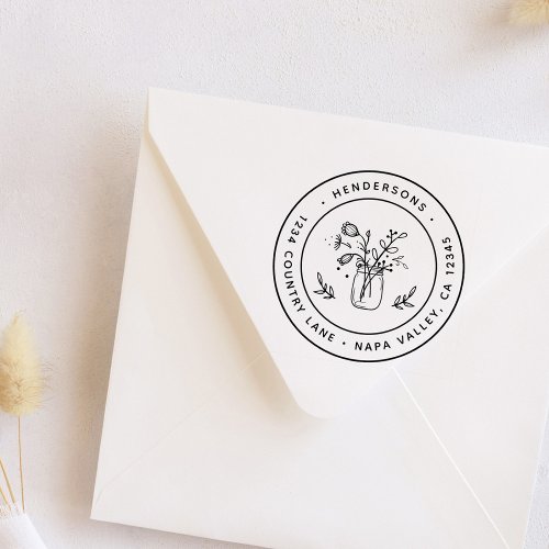 Mason Jar Flowers Round Return Address Self_inking Stamp