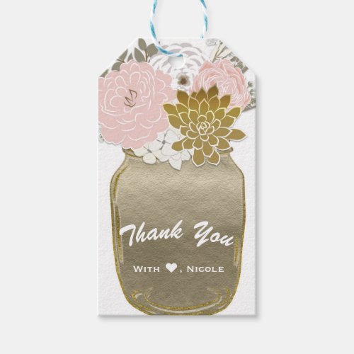 Mason Jar Flowers Rustic Floral Pink  Gold Chic Gift Tags