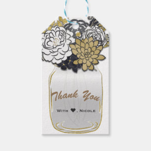 Mason Jar Flowers Rustic Grey Gold Floral Chic Gift Tags