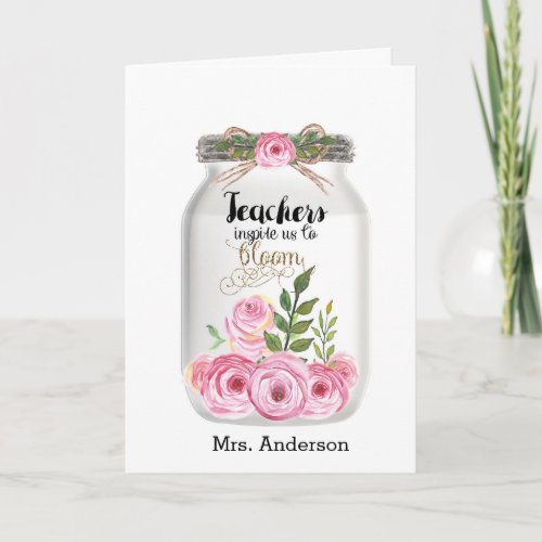 Mason Jar Flowers Teacher Card