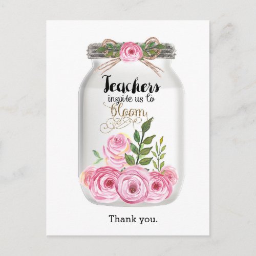 Mason Jar Flowers Thank You Teacher Postcard