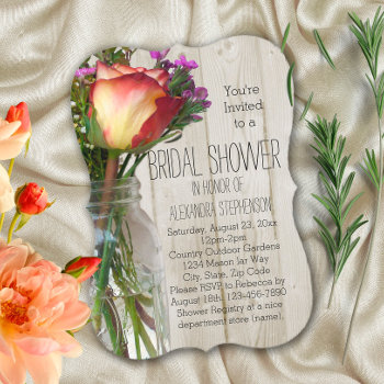 Mason Jar Flowers Vintage Rustic Bridal Shower Invitation by CustomInvites at Zazzle