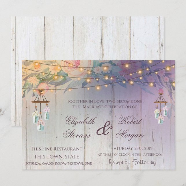 Mason Jar,Flowers,Wood Wedding Floral Invitation (Front/Back)