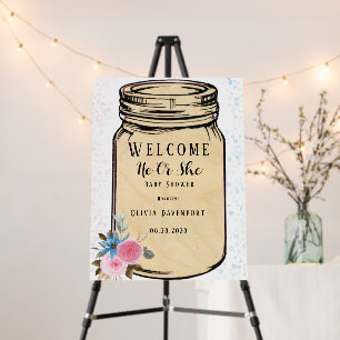 Mason Jar Gender Reveal Shower Welcome Sign
