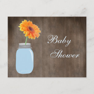 Mason Jar & Gerbera Daisy Rustic Baby Shower Invitation