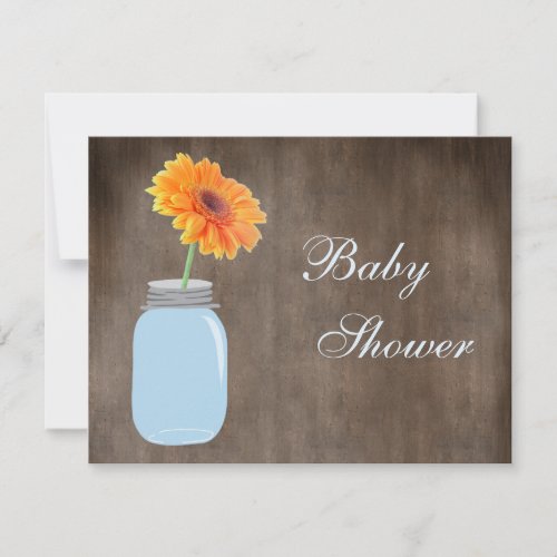 Mason Jar  Gerbera Daisy Rustic Baby Shower Invitation