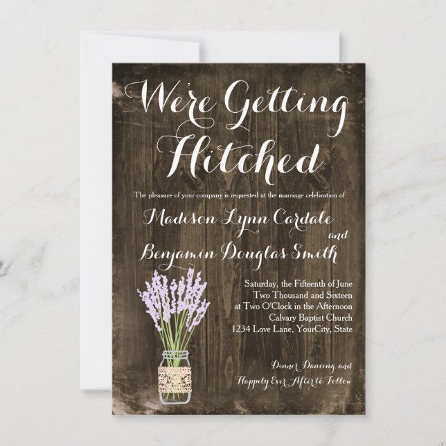 Mason Jar Getting Hitched Country Wedding Invites (Front)