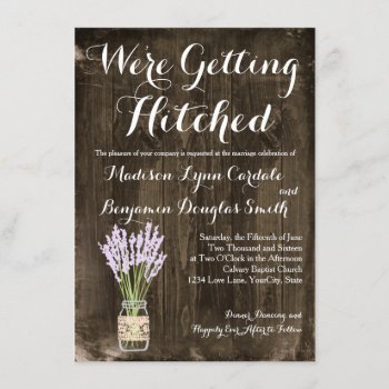 Mason Jar Getting Hitched Country Wedding Invites by RusticCountryWedding at Zazzle