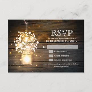 Mason Jar glowing Lights floral RSVP card