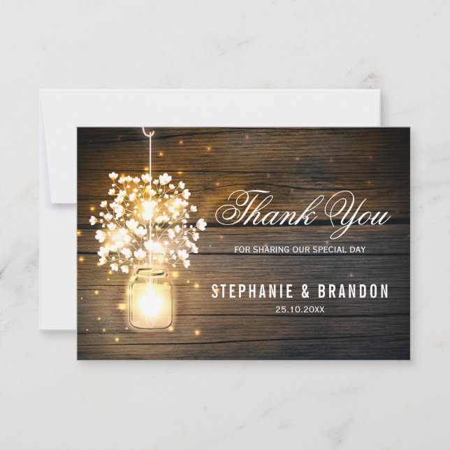 Mason Jar glowing Lights floral Thank You Card (Front)