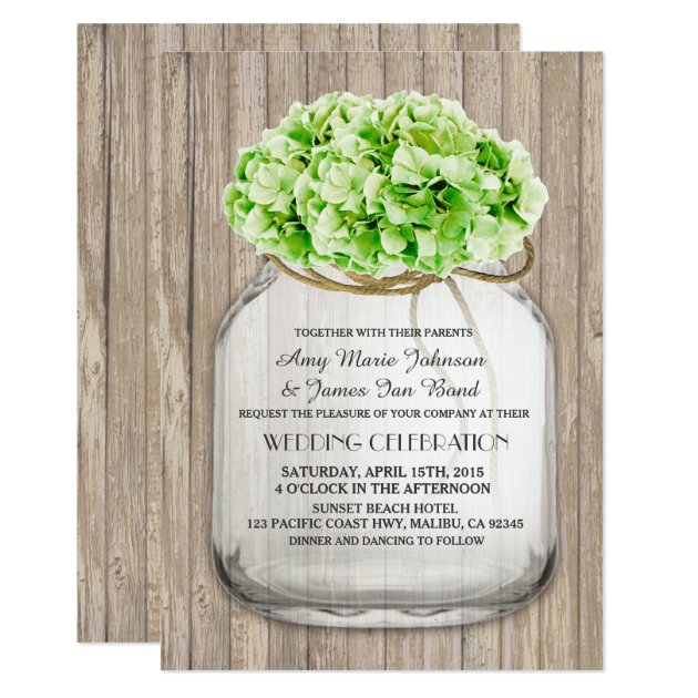 Mason Jar Green Hydrangea Wedding Invites Hyd4