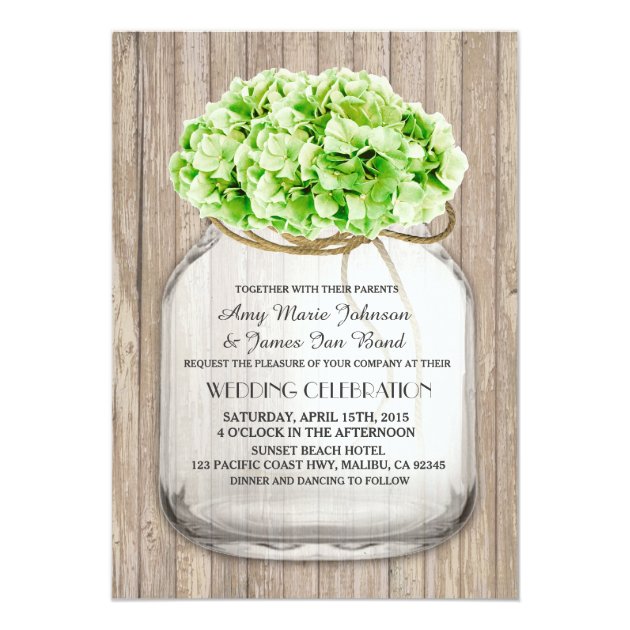 Mason Jar Green Hydrangea Wedding Invites Hyd4