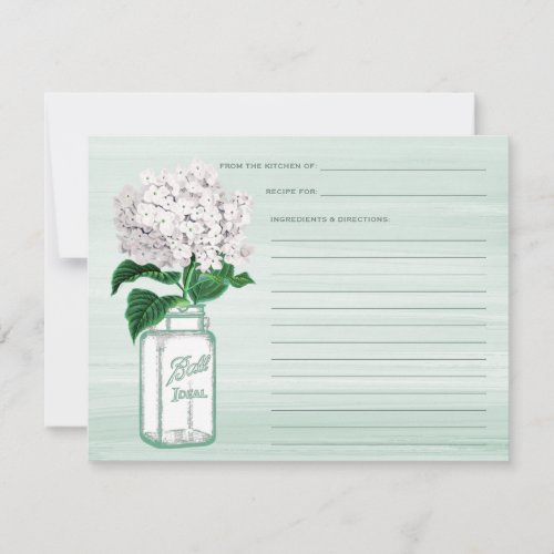 Mason Jar  Hydrangea Mint Green Recipe Card