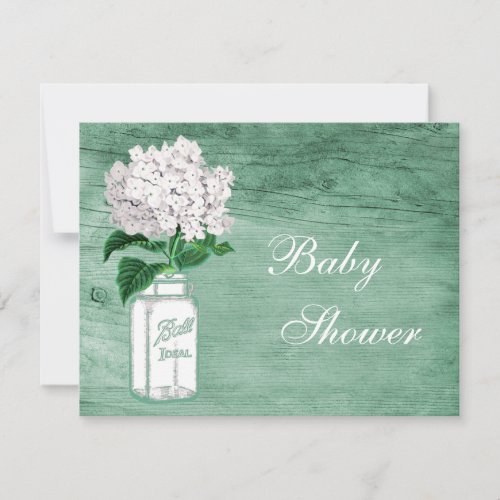 Mason Jar  Hydrangea Rustic Mint Baby Shower Invitation