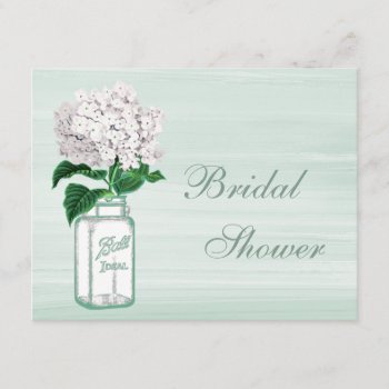 Mason Jar & Hydrangea Rustic Mint Bridal Shower Invitation by GroovyGraphics at Zazzle