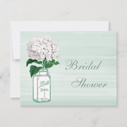 Mason Jar  Hydrangea Rustic Mint Bridal Shower Invitation