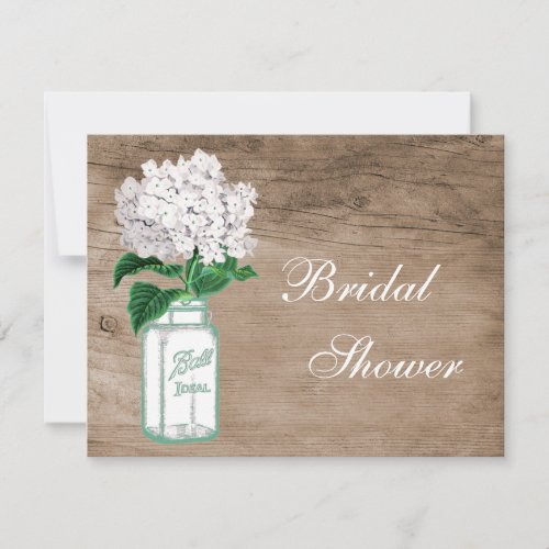 Mason Jar  Hydrangea Rustic Wood Bridal Shower Invitation