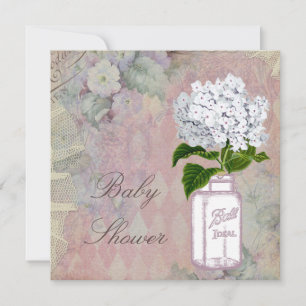 Mason Jar Hydrangea Shabby Chic Baby Shower Invitation