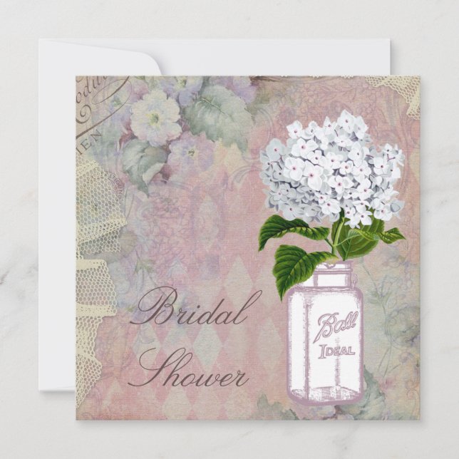 Mason Jar Hydrangea Shabby Chic Bridal Shower Invitation (Front)