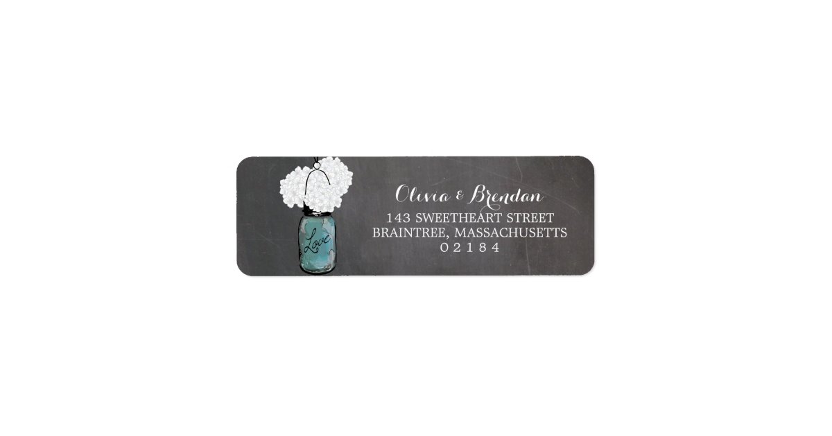 Mason Jar Hydrangeas Chalkboard Return Address Label | Zazzle