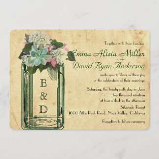 Mason Jar Hydrangeas Succulent Wedding Invite