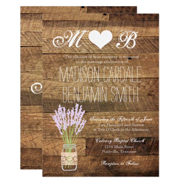 Mason Jar Lavender Barn Wood Wedding Invitations