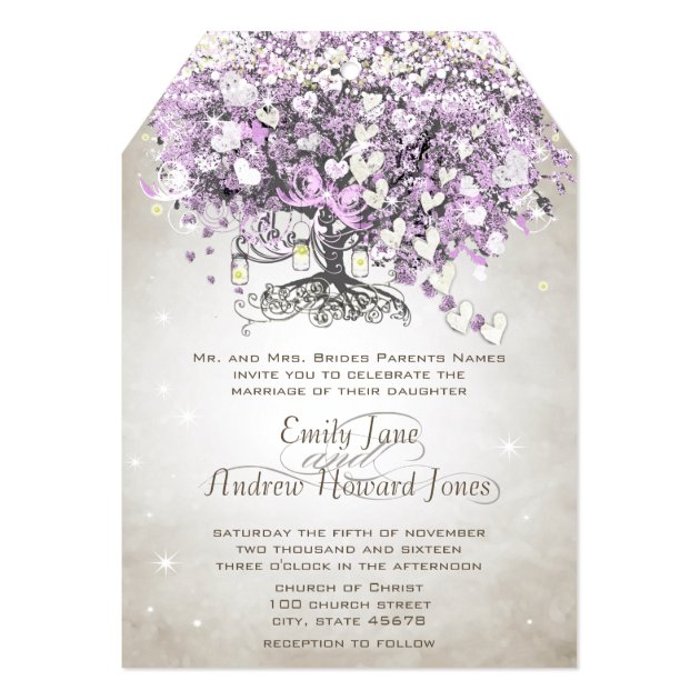 Mason Jar Lavender Heart Leaf Tree Wedding Invitation