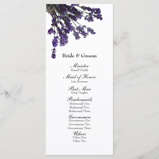 Mason Jar Lavender Wedding Program (Front)