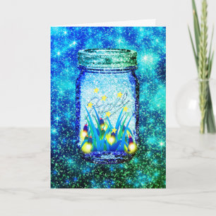 Mason jar lightning bug glowing firefly magnet card