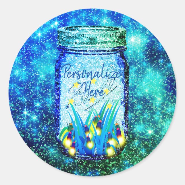 Mason jar lightning bug glowing firefly  magnet classic round sticker (Front)