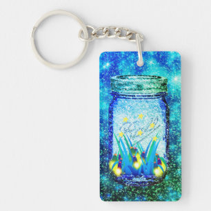 Mason jar lightning bug glowing firefly magnet keychain