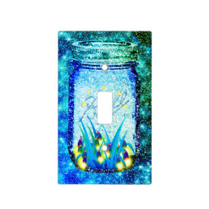 Mason jar lightning bug glowing firefly  magnet light switch cover