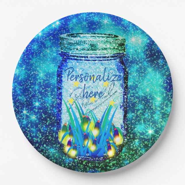 Mason jar lightning bug glowing firefly  magnet paper plates (Front)