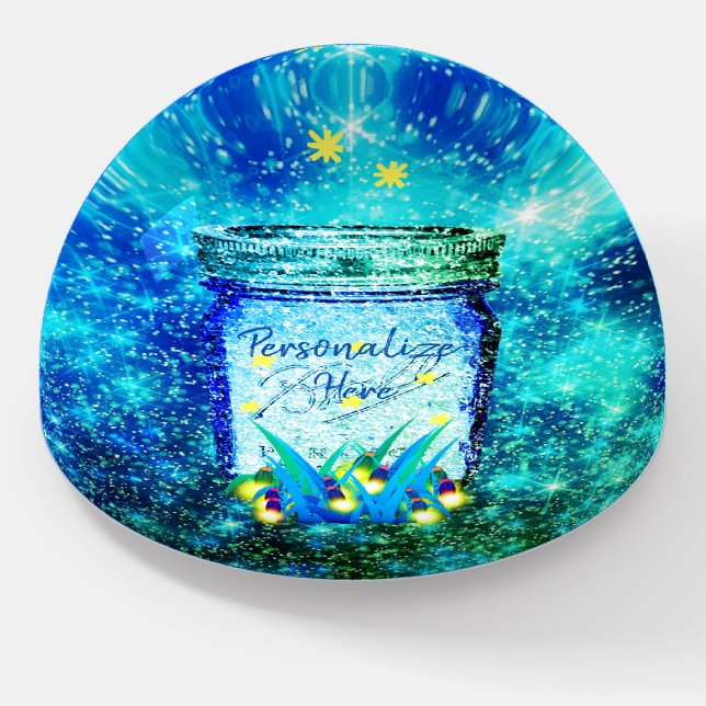Mason jar lightning bug glowing firefly  paperweight (Angled)