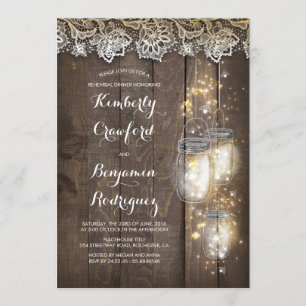 Mason Jar Lights and Lace Rustic Rehearsal Dinner Invitation