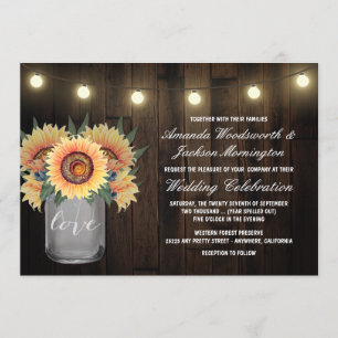 Mason Jar Lights and Sunflower Wedding Invitations