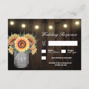 Mason Jar Lights and Sunflower Wedding RSVP Cards