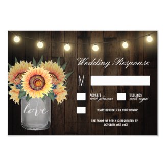 Mason Jar Lights and Sunflower Wedding RSVP Cards