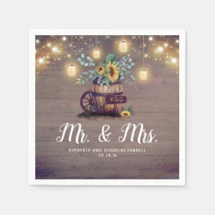 Mason Jar Lights and Sunflowers Rustic Wedding Napkins