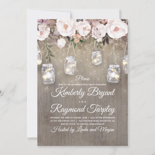 Mason Jar Lights Floral Rustic Engagement Party Invitation