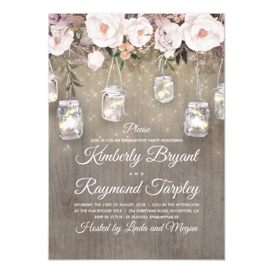 mason jar lights floral rustic engagement party invitation rustic engagement party invitations