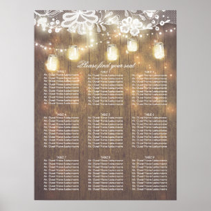 Mason Jar Lights Lace Wood Wedding Seating Chart