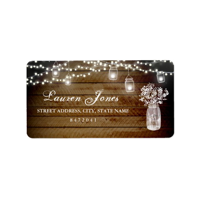 Mason Jar Lights Rustic Address Labels (Front)