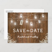 Mason Jar Lights Rustic Babys Breath Save the Date Announcement Postcard (Front/Back)