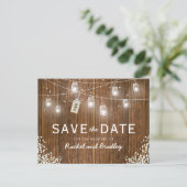 Mason Jar Lights Rustic Babys Breath Save the Date Announcement Postcard (Standing Front)