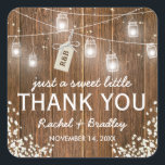 Mason Jar Lights Rustic Babys Breath Wedding Square Sticker<br><div class="desc">COUNTRY CHIC WEDDING STICKERS | Rustic barn wood background,  string twinkle mason jar lights,  a babys breath floral corner decor,  a tag tied with a knot featuring your initials and a simple wedding template.</div>
