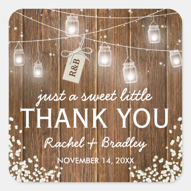 Mason Jar Lights Rustic Babys Breath Wedding Square Sticker | Zazzle