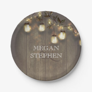 Mason Jar Lights Rustic Barn Wedding Paper Plates
